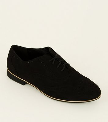 Black Suedette Piped Edge Brogues 