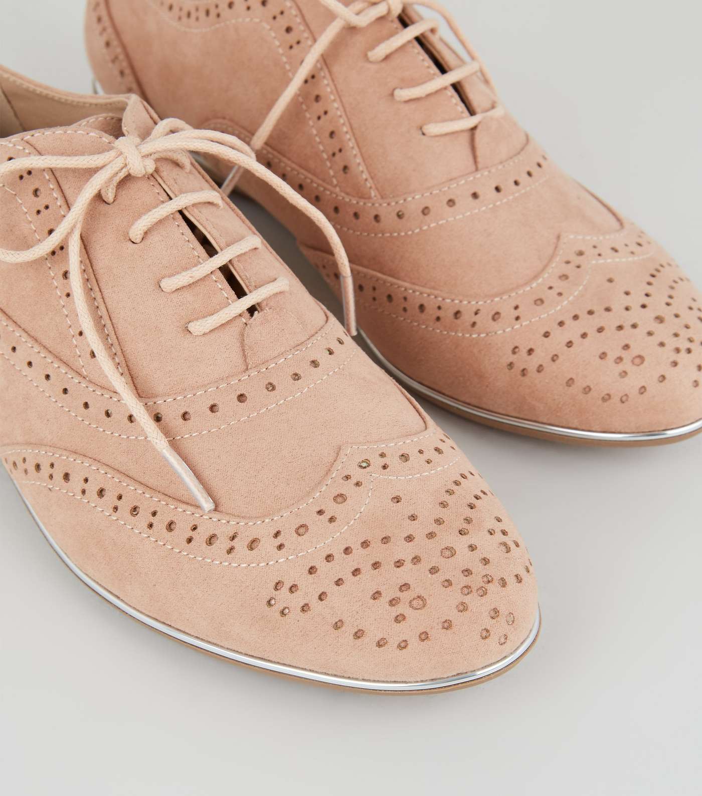 Wide Fit Nude Suedette Piped Edge Brogues Image 4