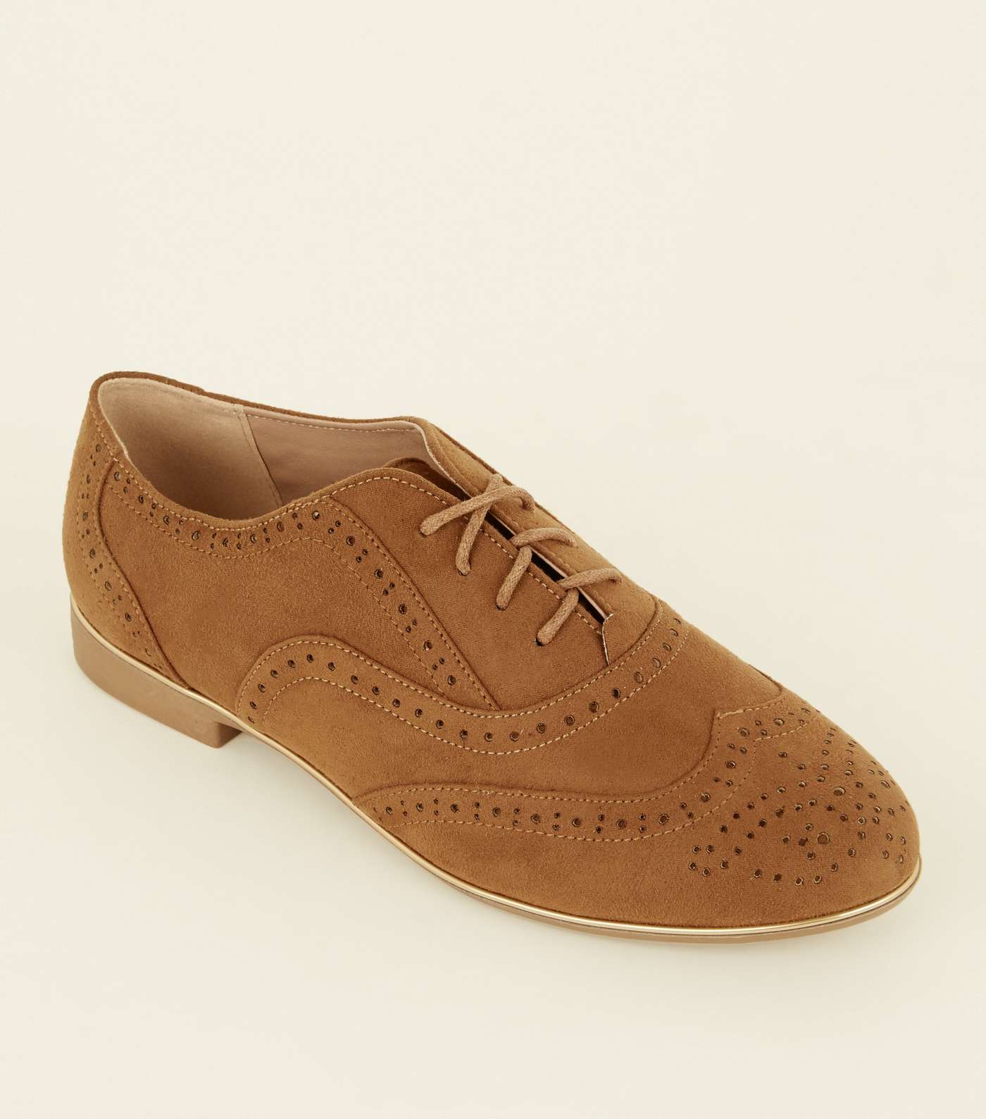 Wide Fit Tan Suedette Piped Edge Brogues