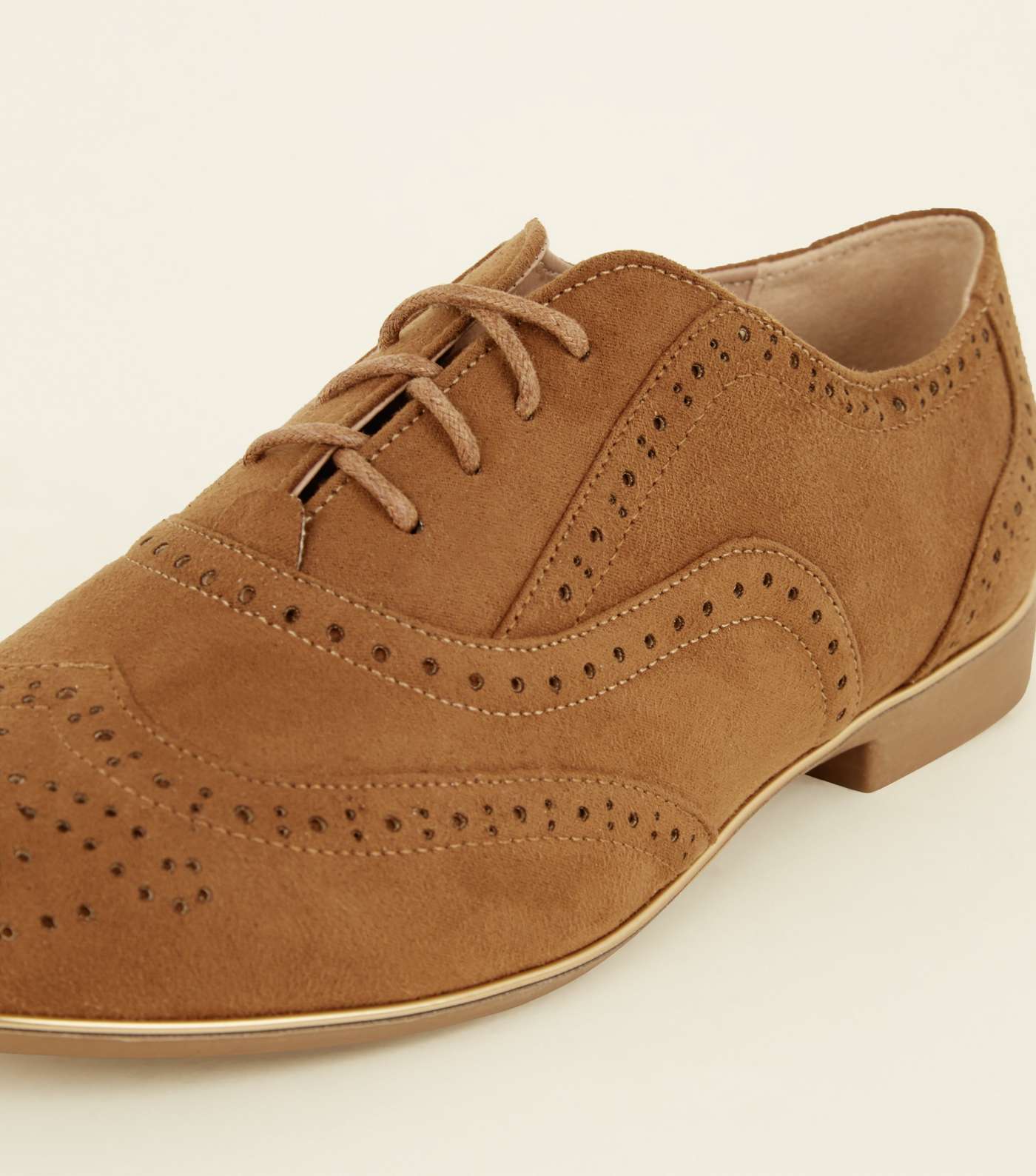 Wide Fit Tan Suedette Piped Edge Brogues Image 3