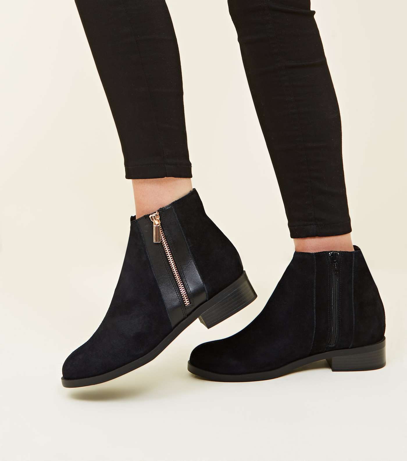 Wide Fit Black Suede Zip Side Ankle Boots Image 2