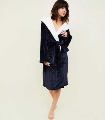 Navy hooded 2025 dressing gown womens