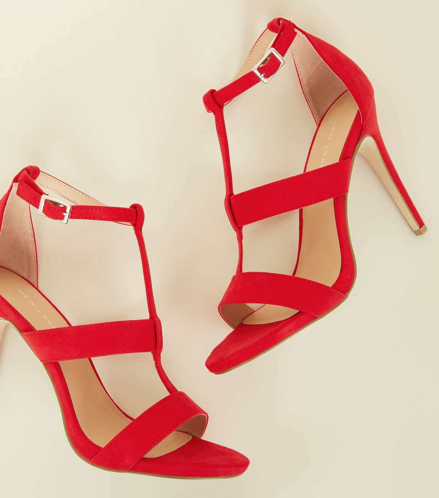 Red Suedette Stiletto Heel Gladiator Sandals Image 3