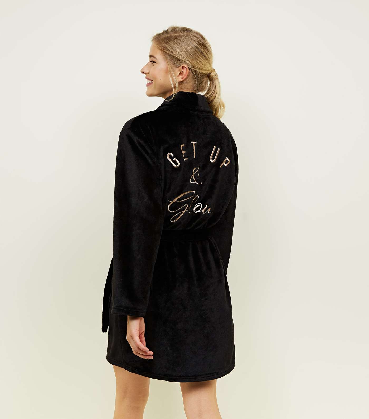 Black Get Up and Glow Fluffy Dressing Gown