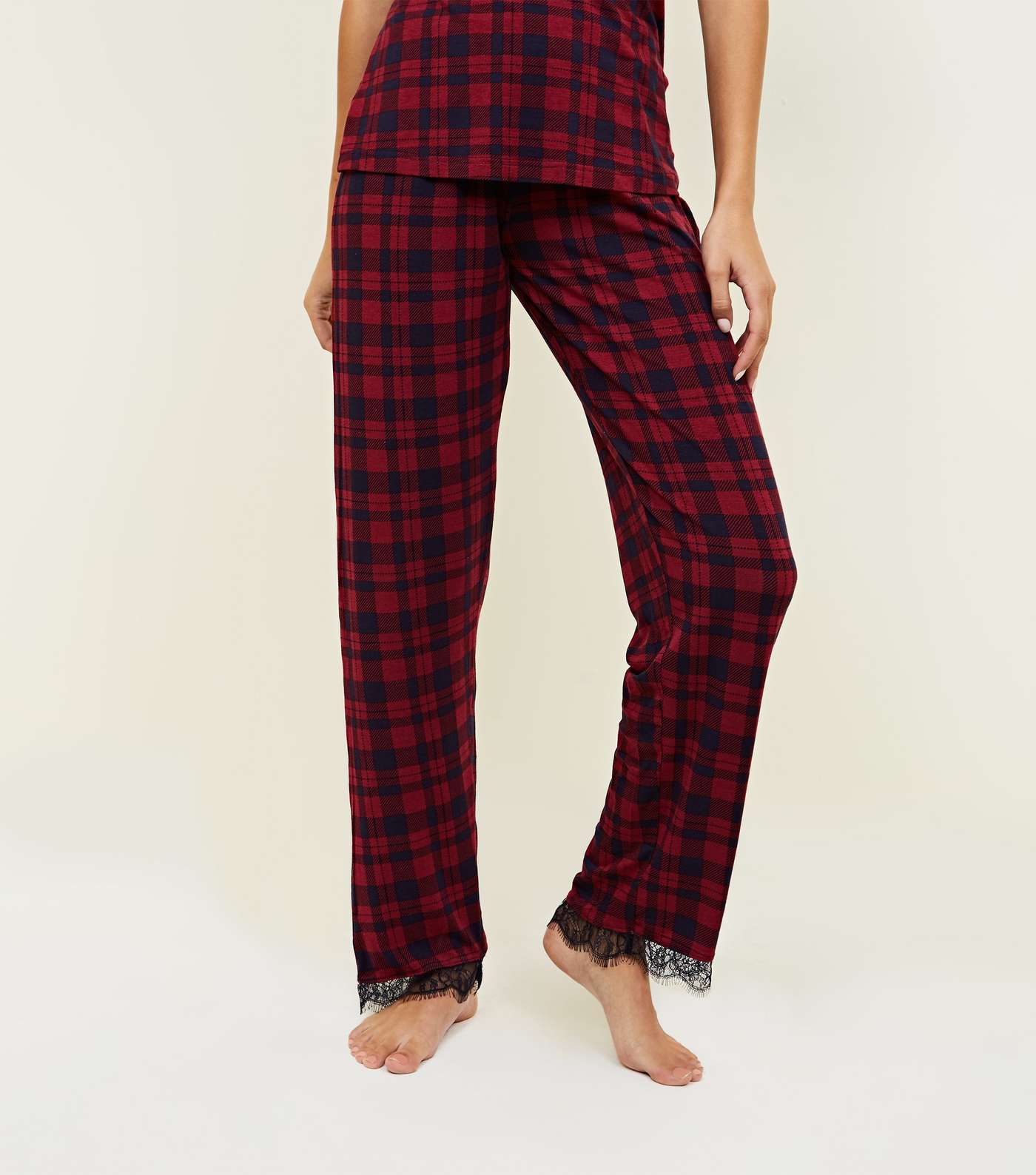 Red Check Lace Trim Pyjama Trousers  Image 2