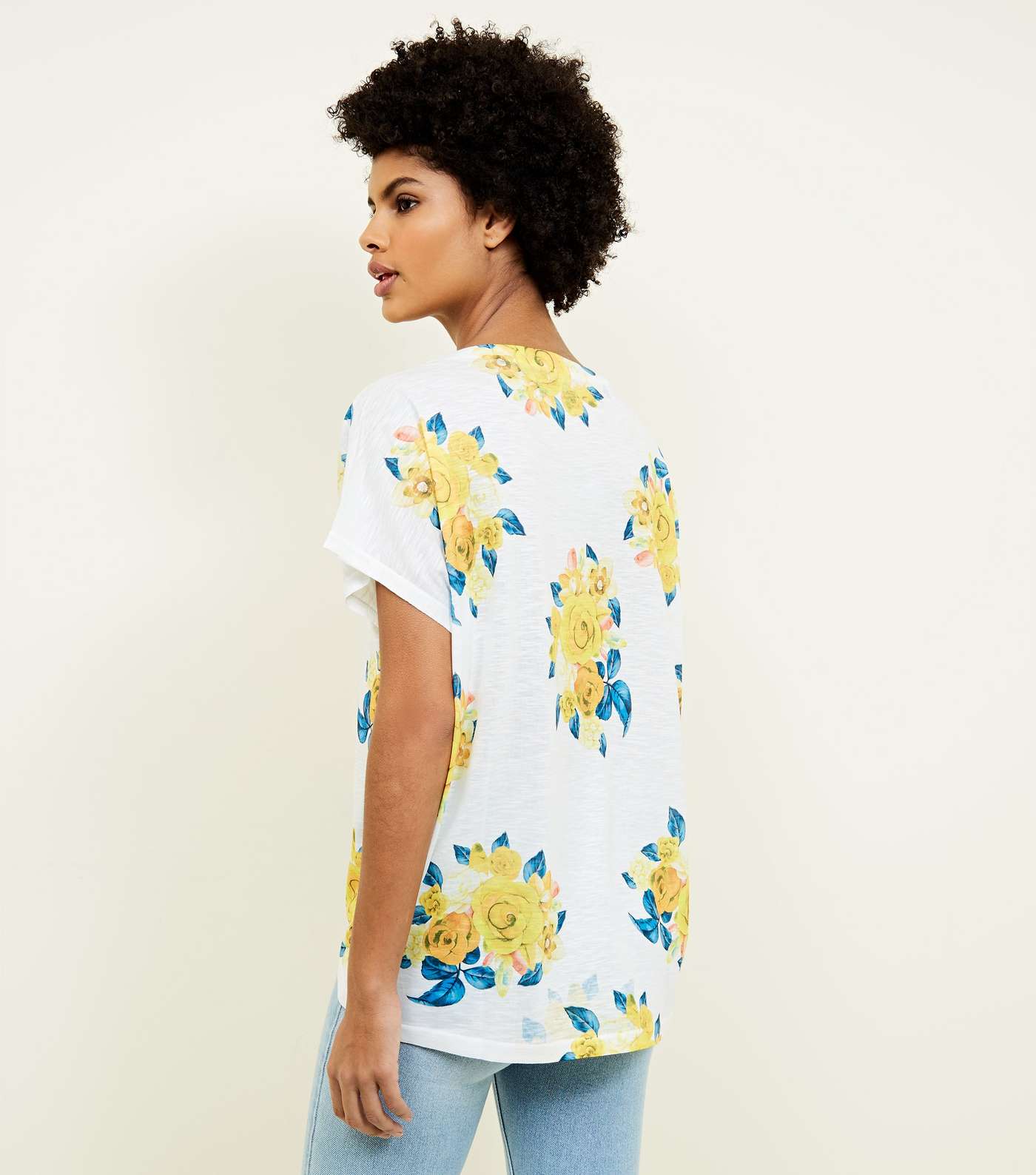 Blue Vanilla White and Mustard Rose Print Frill Sleeve Top Image 3