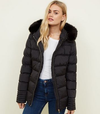 new look black faux fur hooded coat