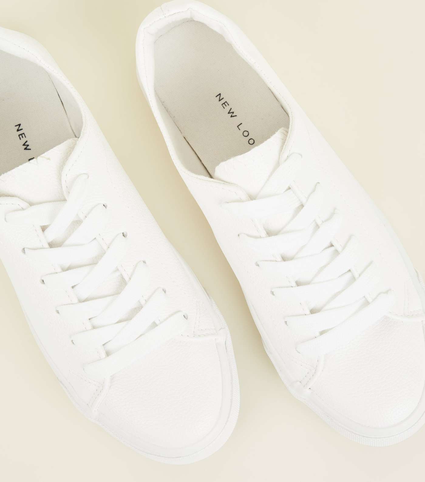 White Leather-Look Lace Up Trainers Image 3