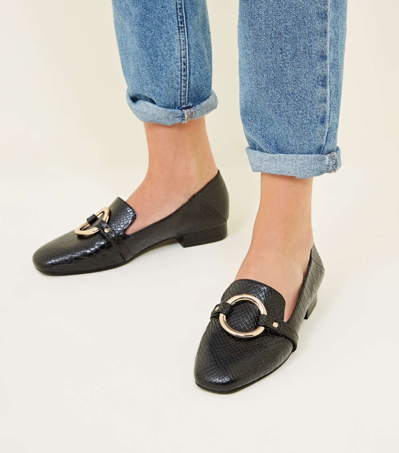 Black Faux Snake Ring Front Loafers Image 2