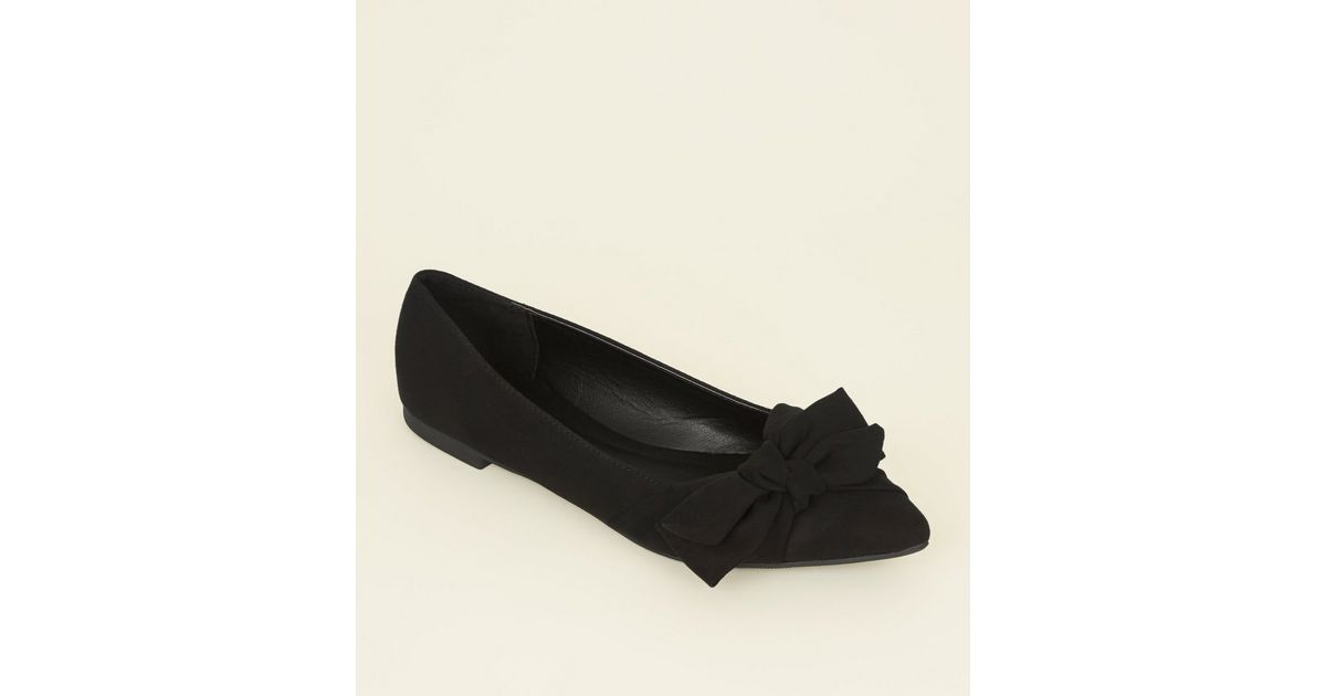 Black Suedette Bow Pointed Ballet Pumps | New Look