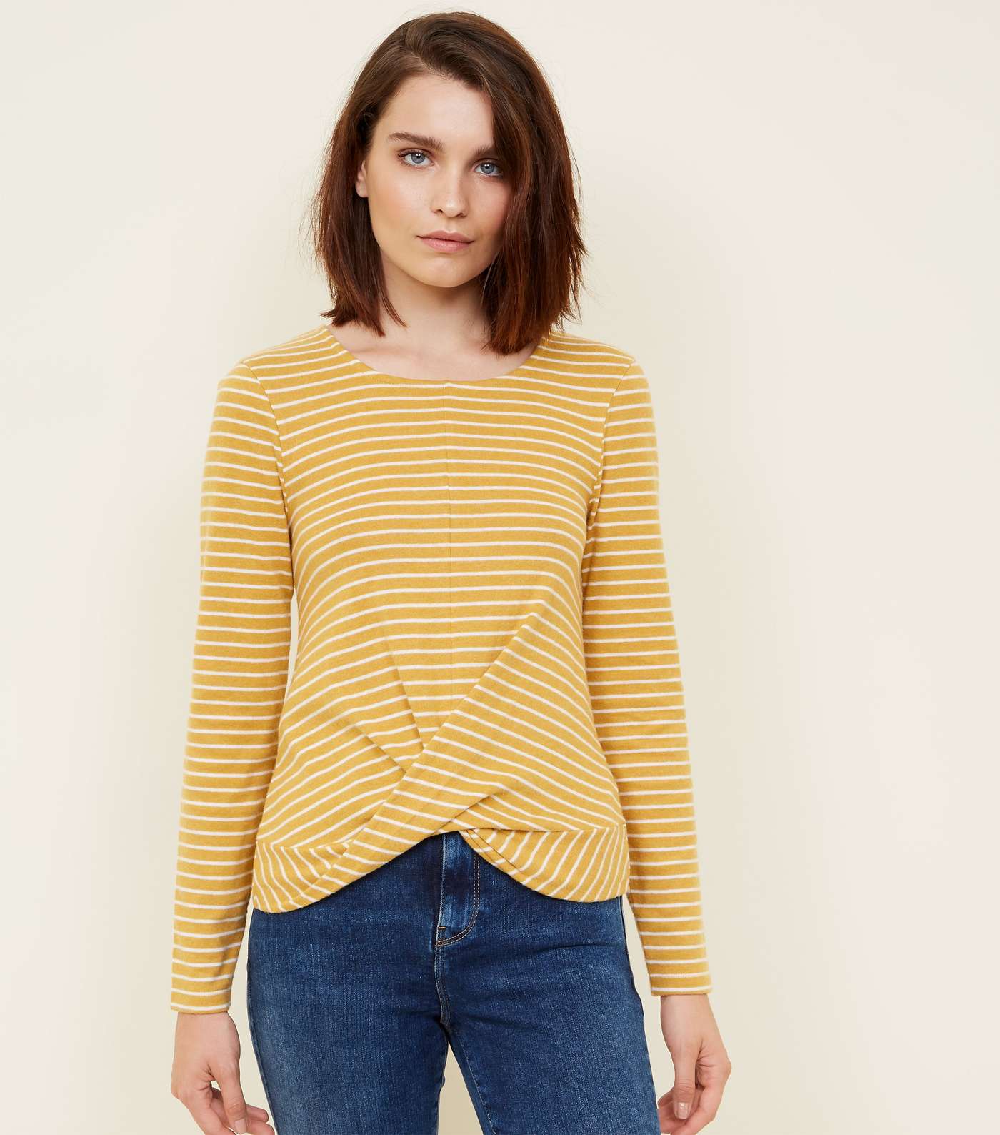 Yellow Stripe Brushed Twist Front Top