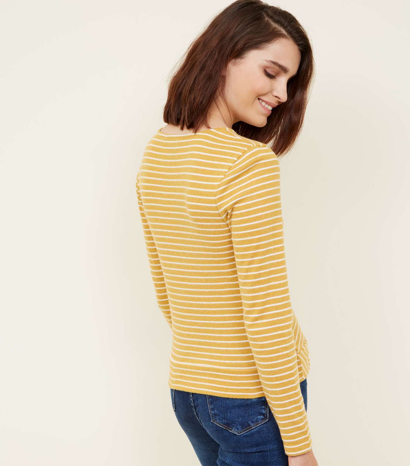 Yellow Stripe Brushed Twist Front Top Image 3
