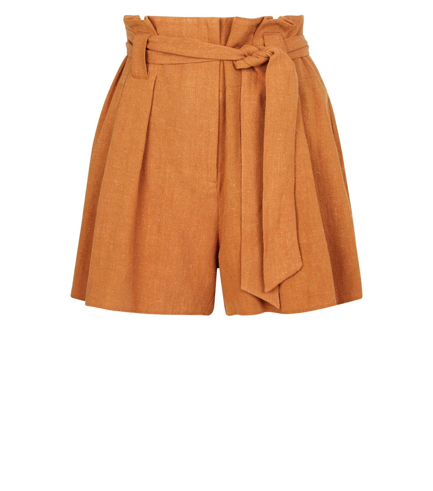 Rust Linen-Look Tie Waist Shorts Image 4