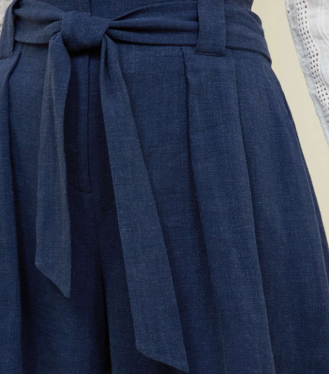 Navy Linen-Look Tie Waist Shorts Image 5
