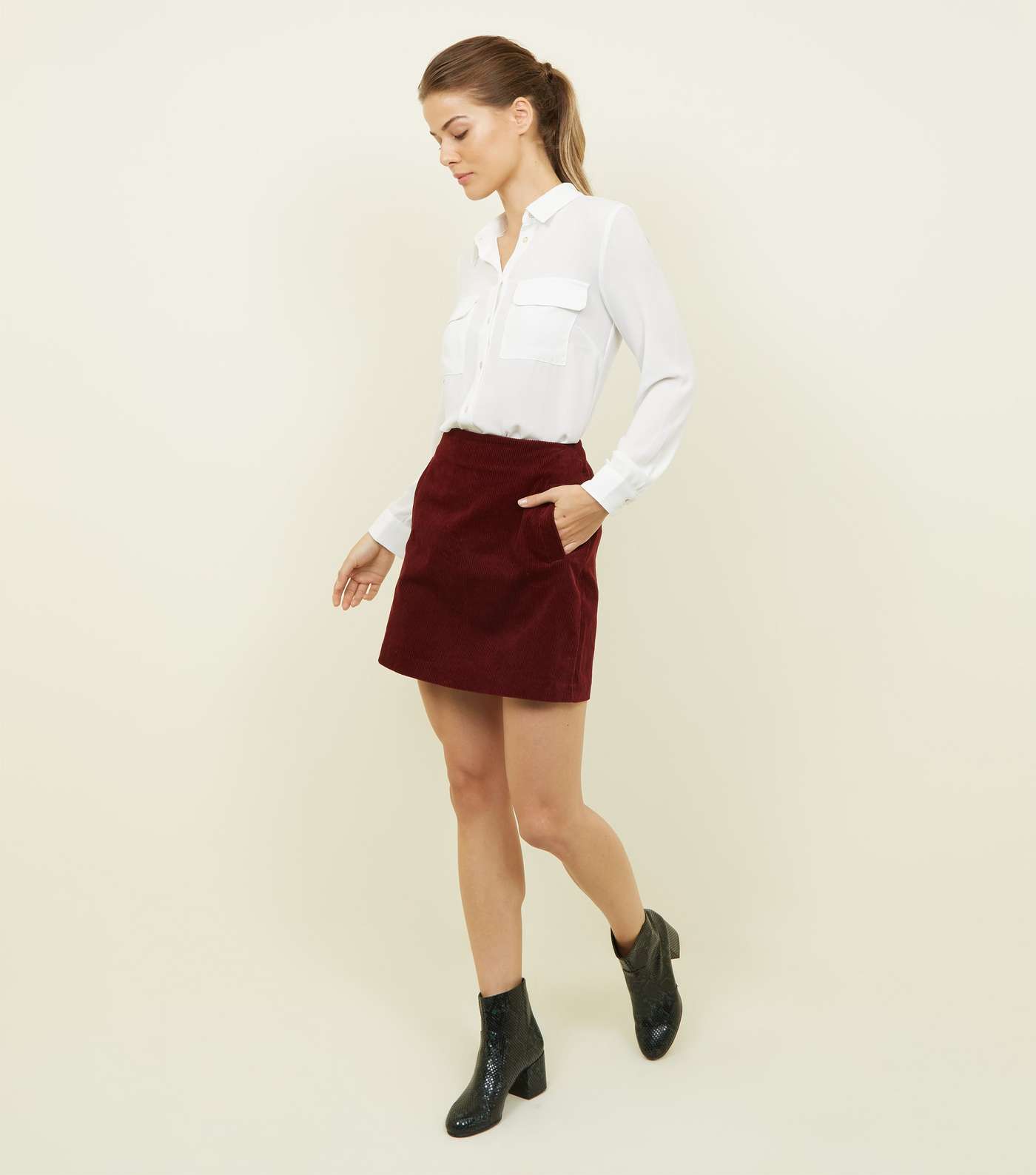 Burgundy Corduroy Mini Skirt Image 2