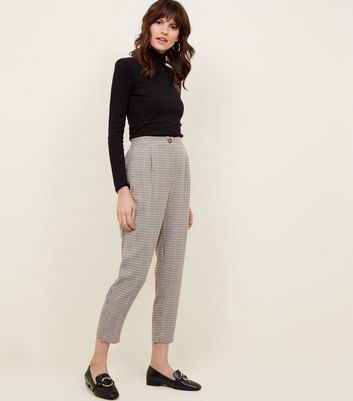 Tall Brown Check Zip Skinny Trousers  New Look