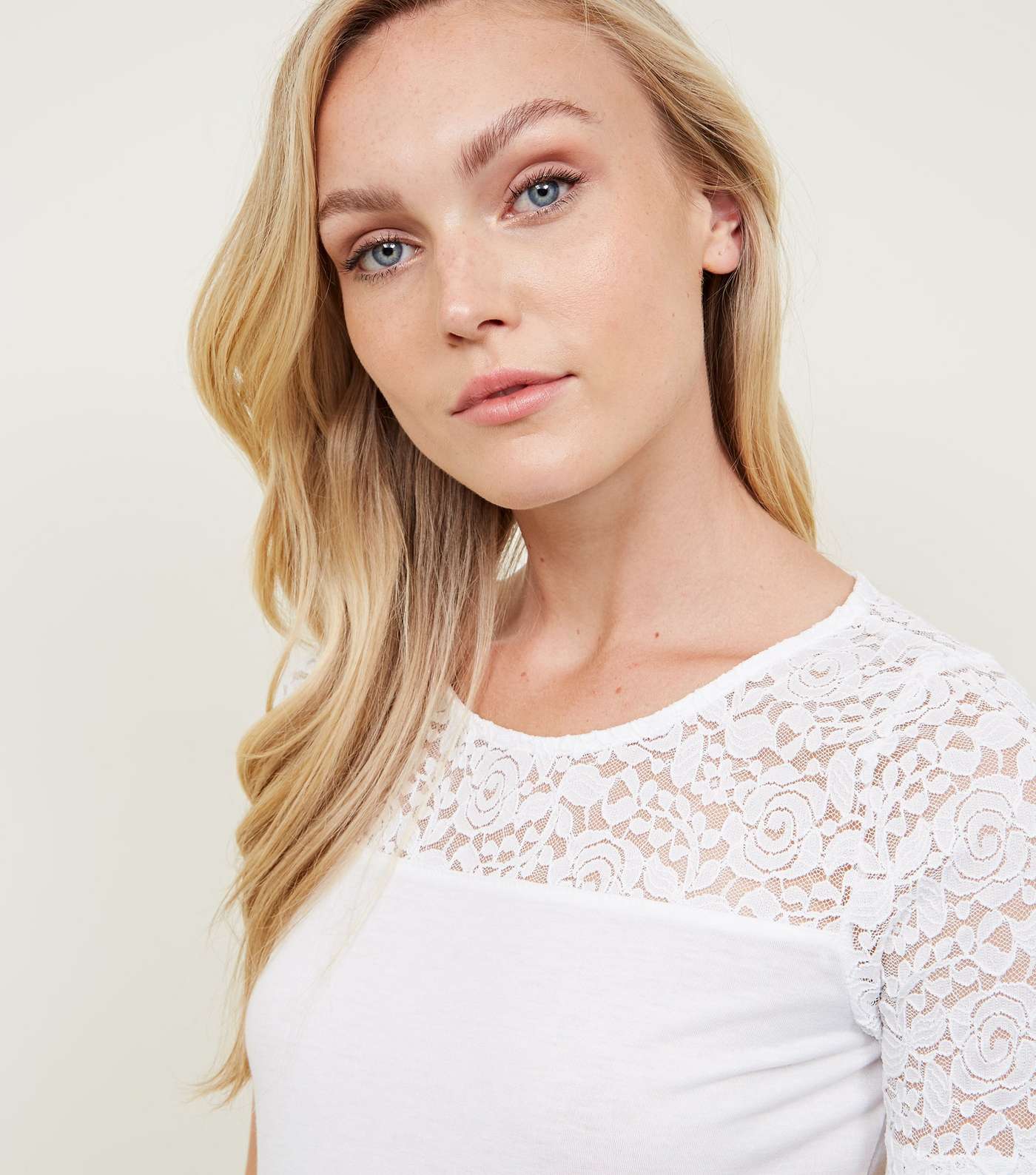 JDY White Lace Sleeve T-Shirt Image 5