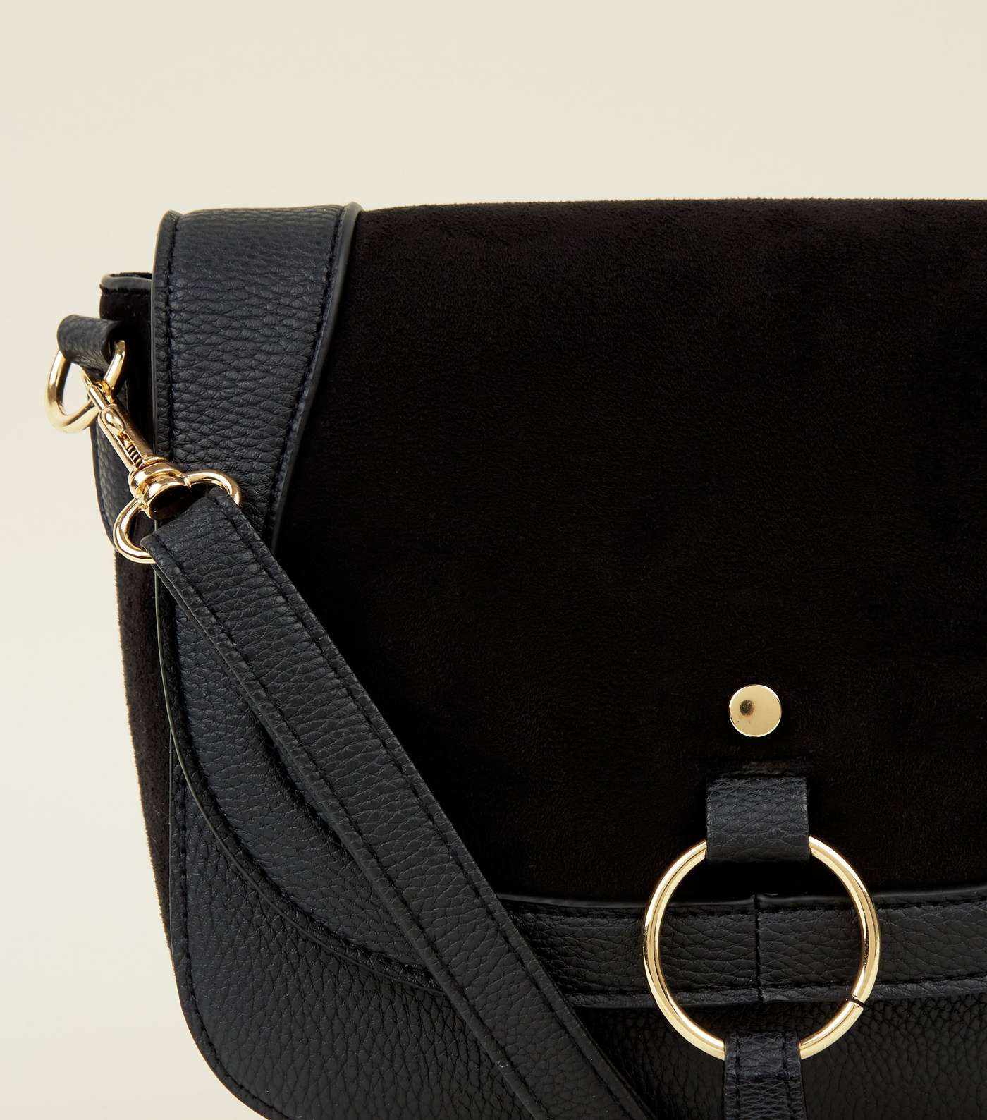 Black Leather-Look Ring Front Saddle Bag Image 3