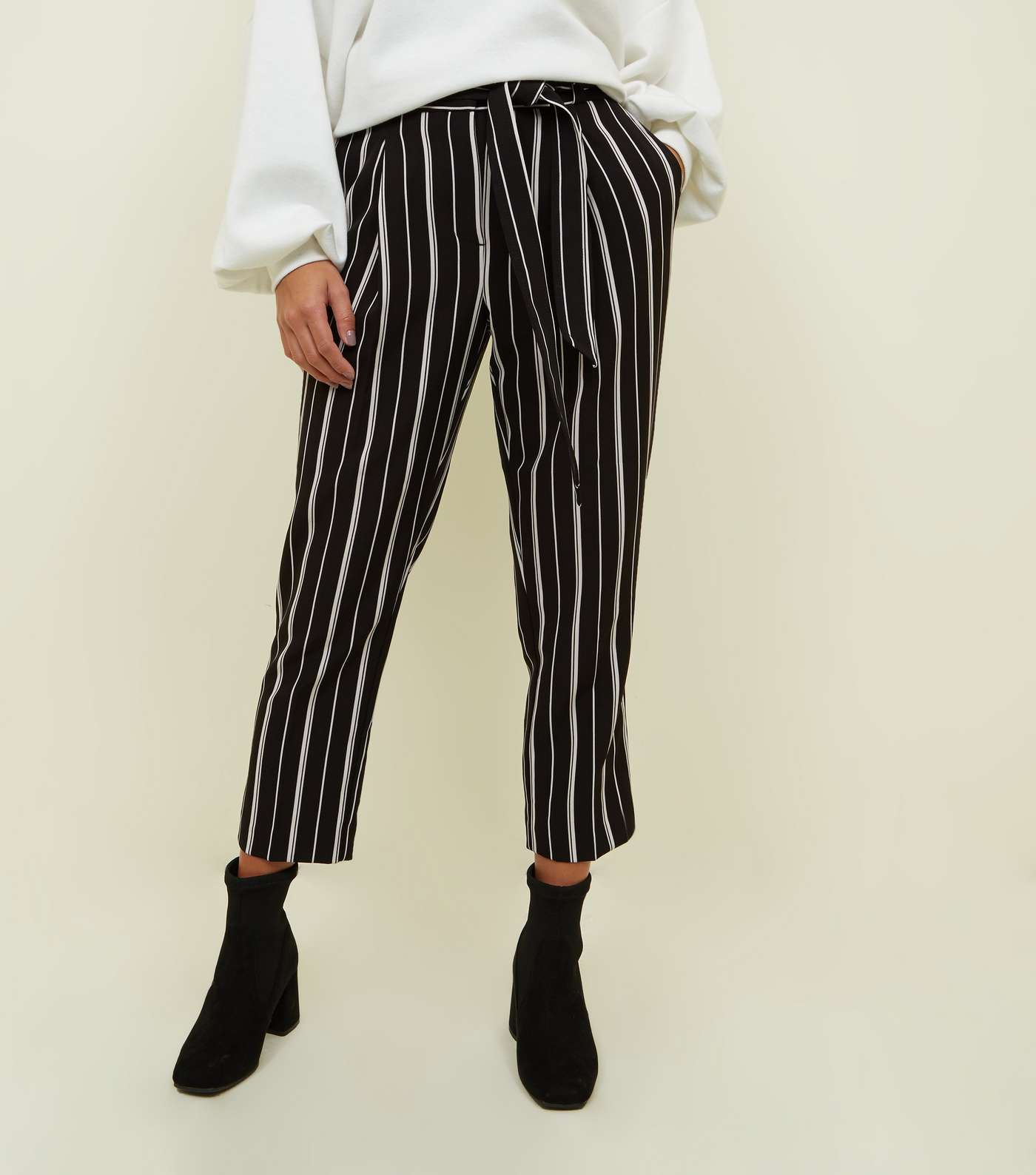 Petite Black Stripe Tapered Trousers Image 2