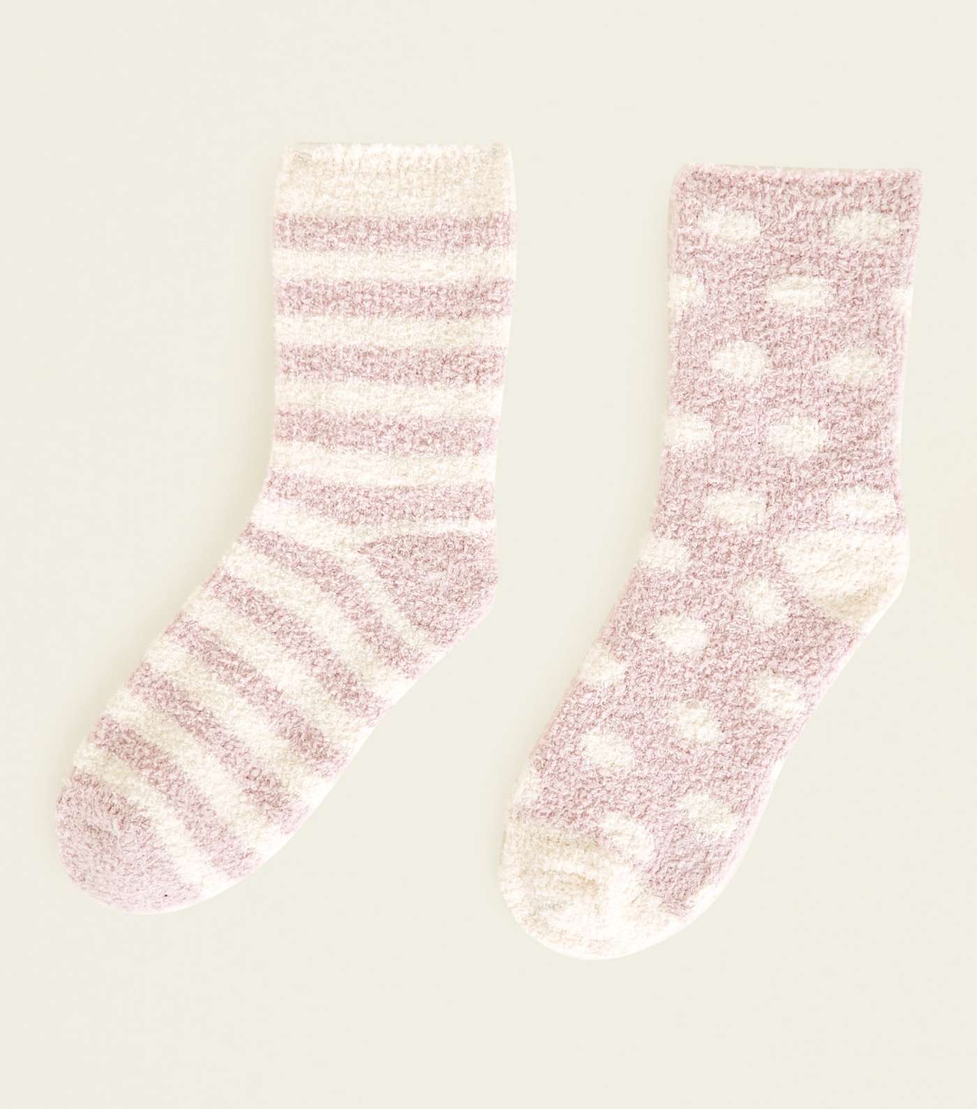 2 Pack Pink Spot and Stripe Fluffy Socks