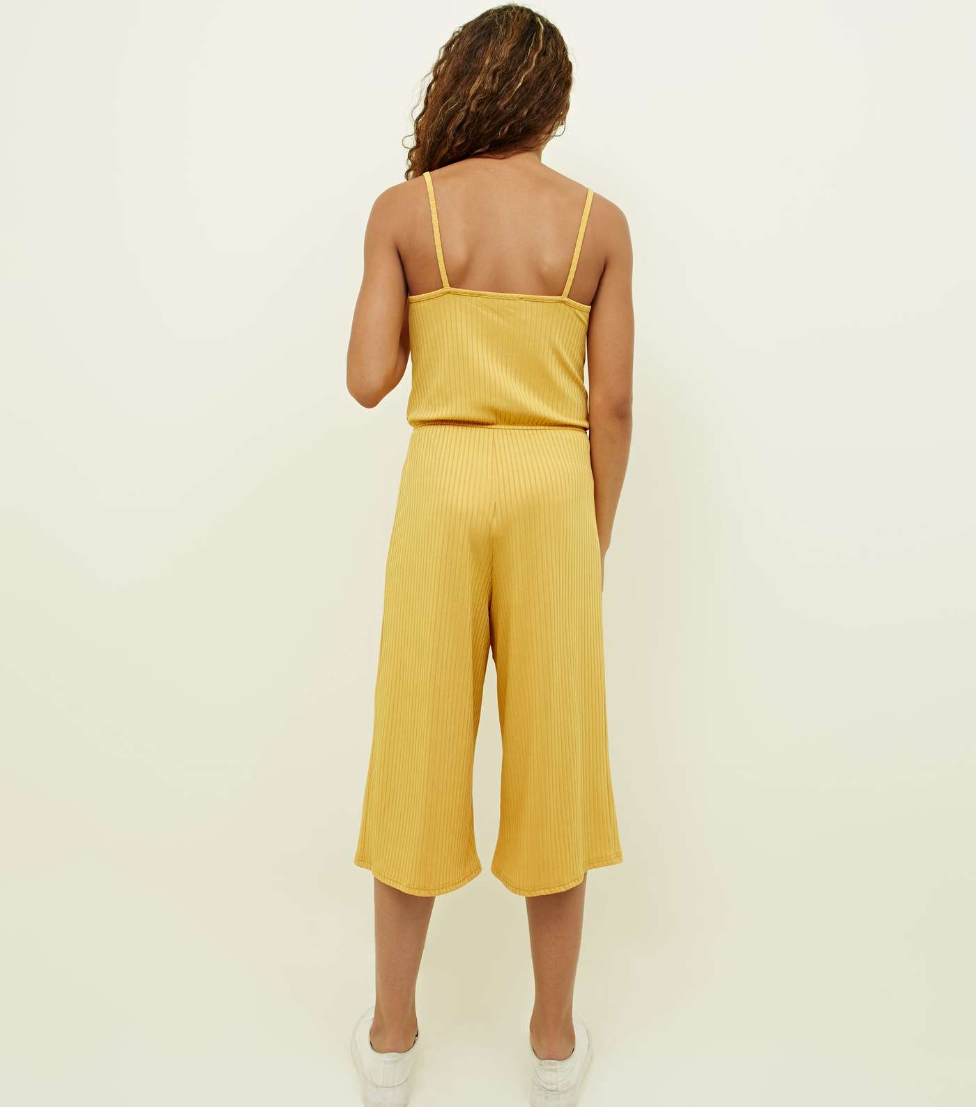 Girls Mustard Ribbed Strappy Jumpsuit Image 2