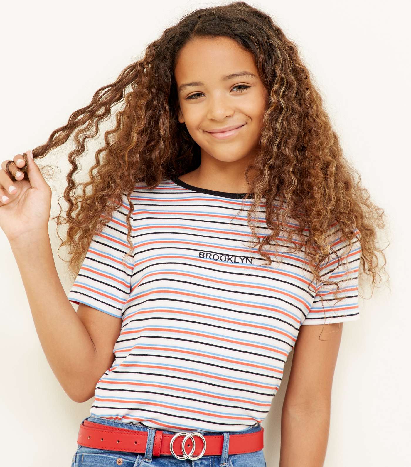 Girls Multicoloured Stripe Brooklyn Embroidered T-Shirt