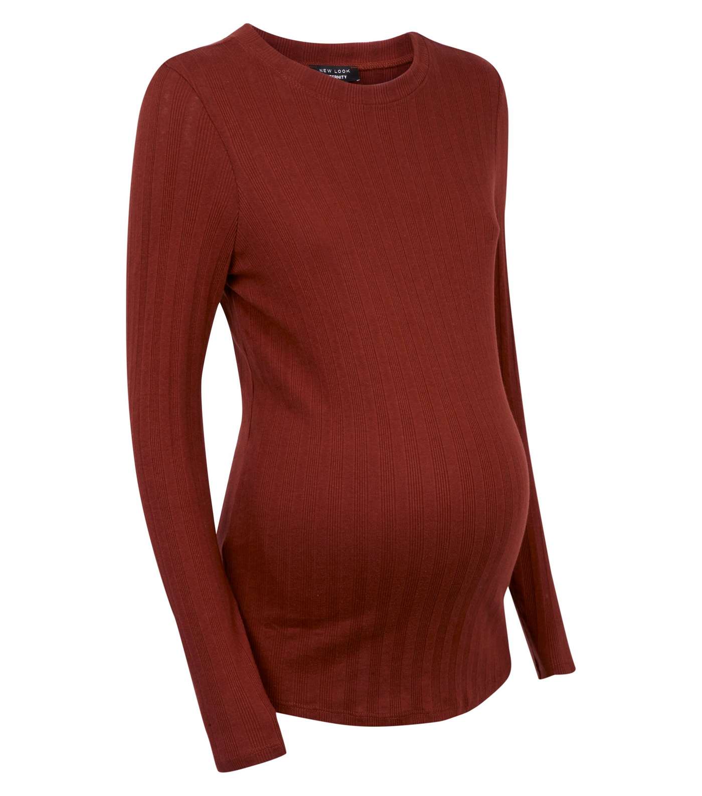 Maternity Rust Ribbed Long Sleeve Top Image 4