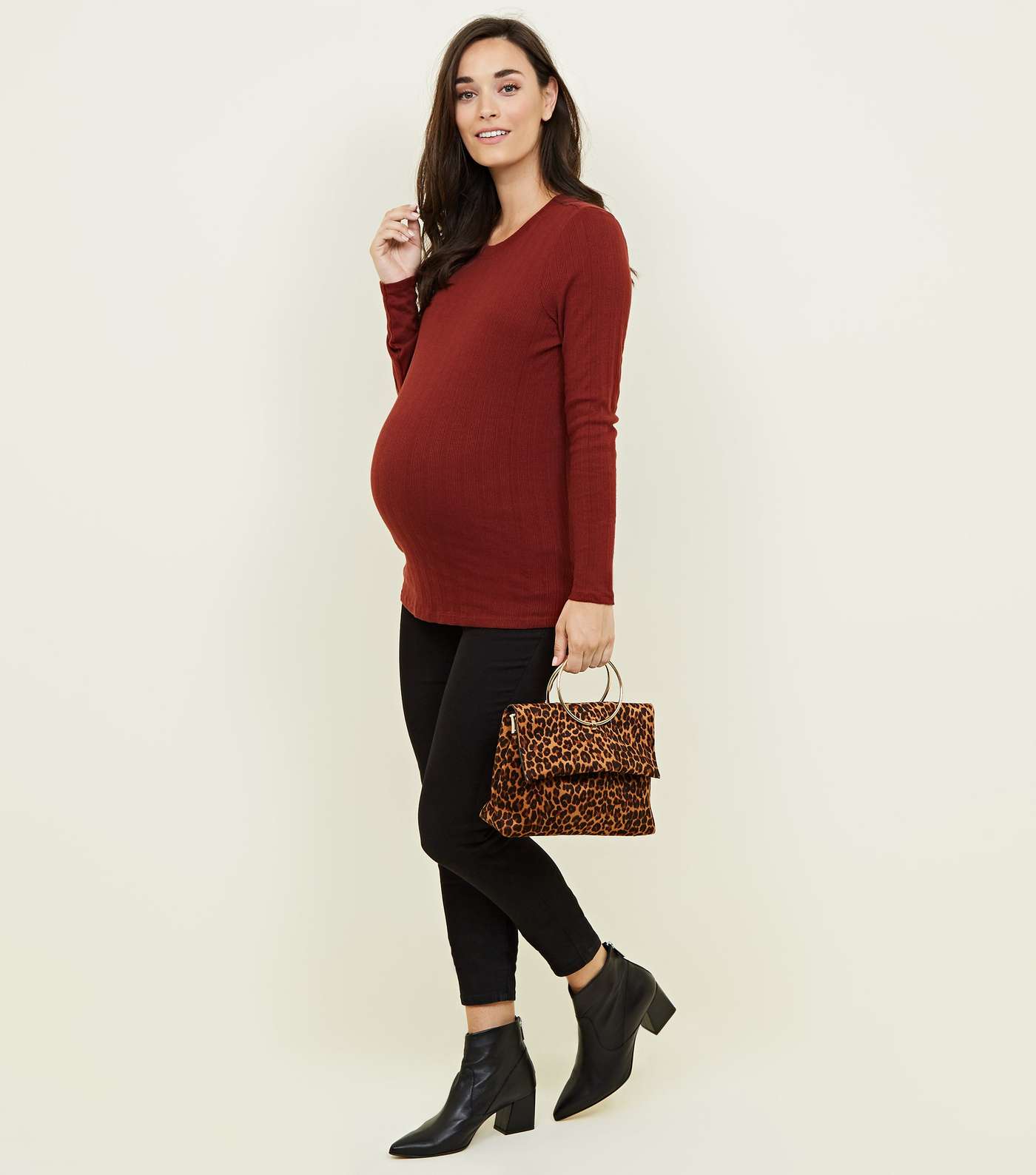 Maternity Rust Ribbed Long Sleeve Top Image 2