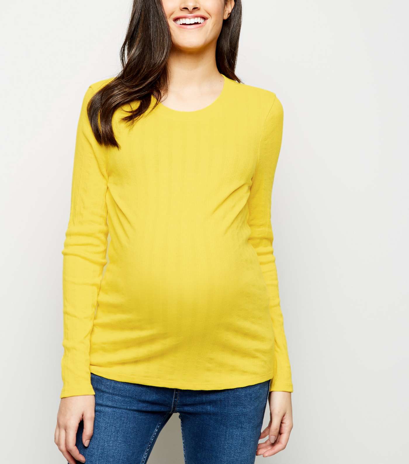 Maternity Yellow Ribbed Long Sleeve Top