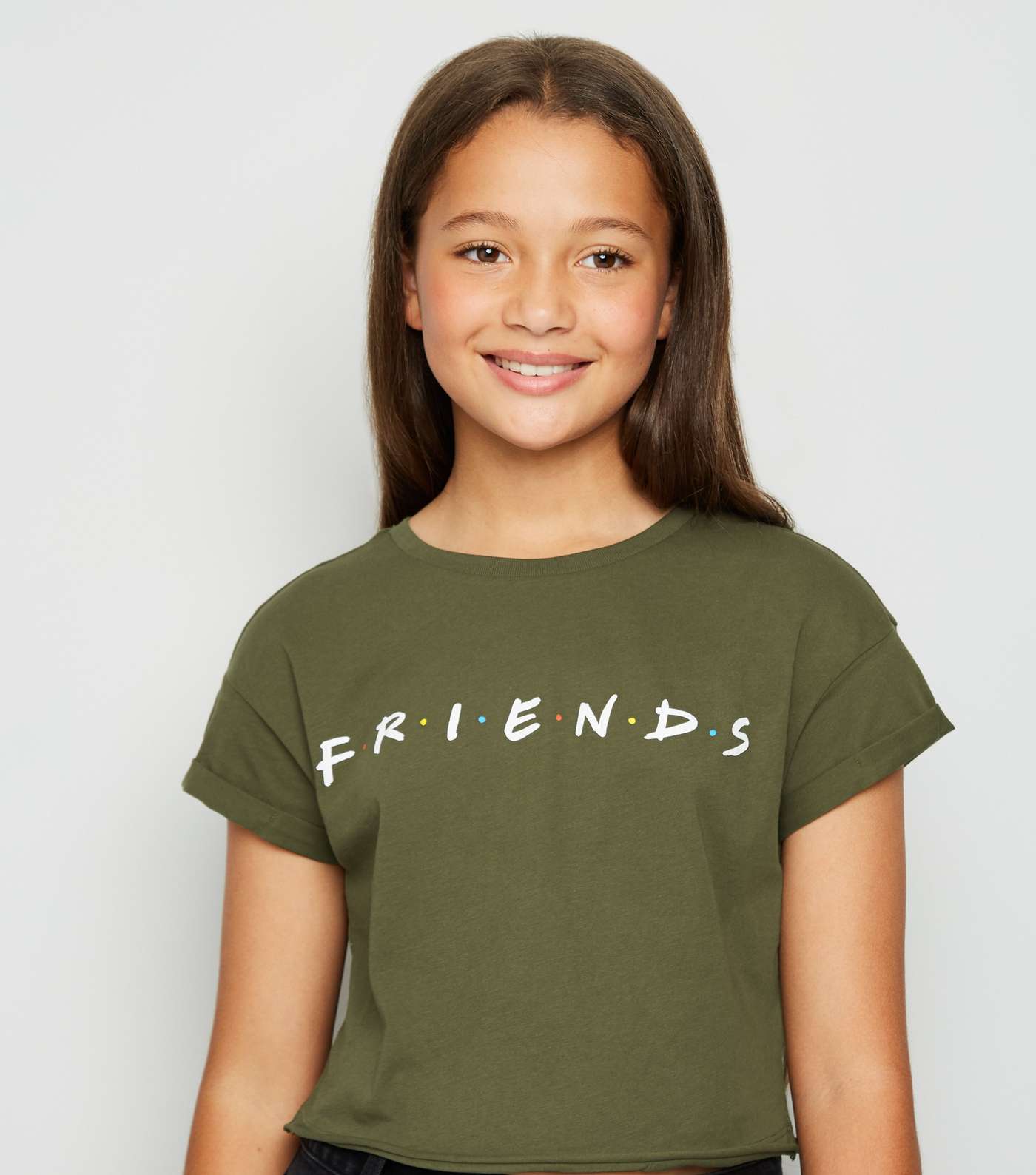 Girls Khaki Crew Neck Friends Logo T-Shirt