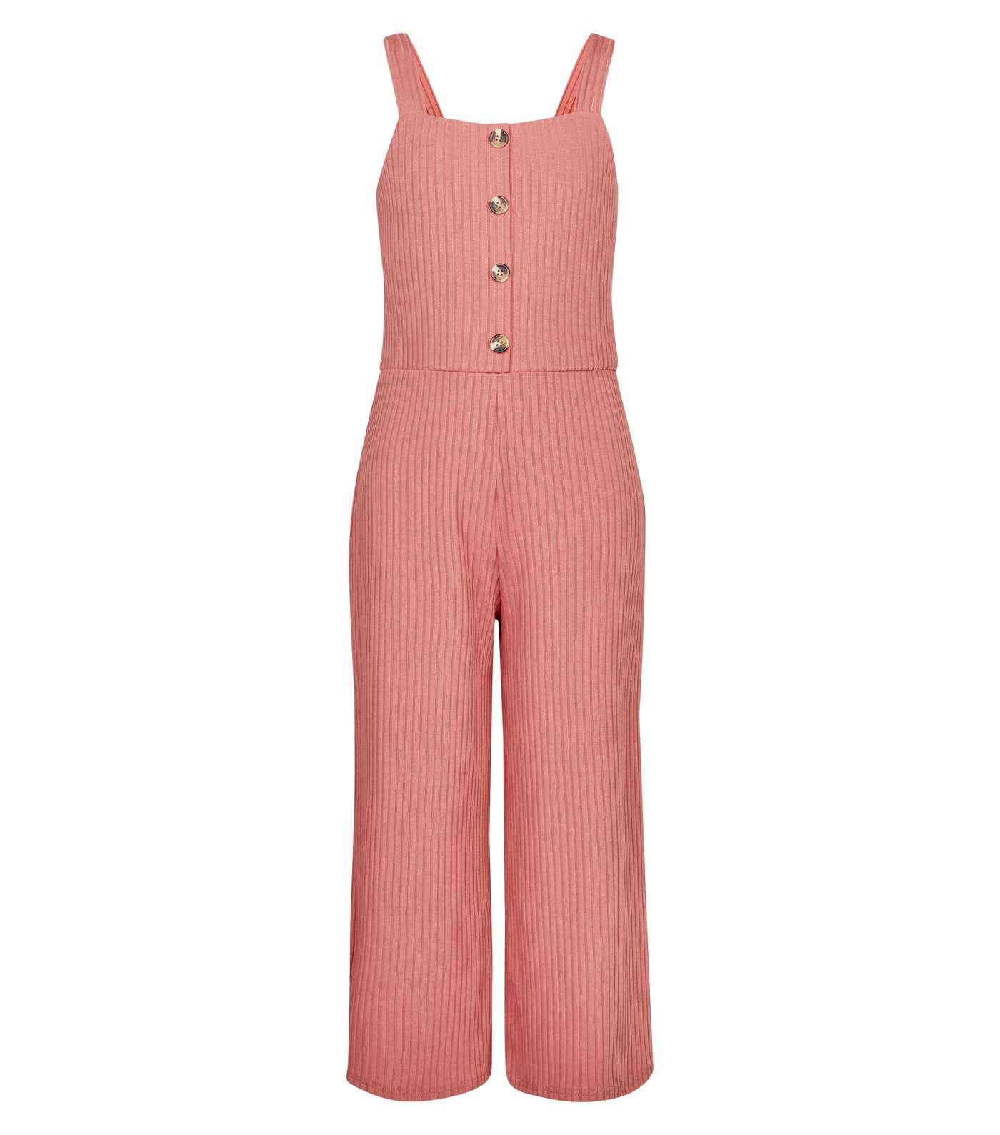 Girls Coral Ribbed Button Front Jumpsuit Image 4
