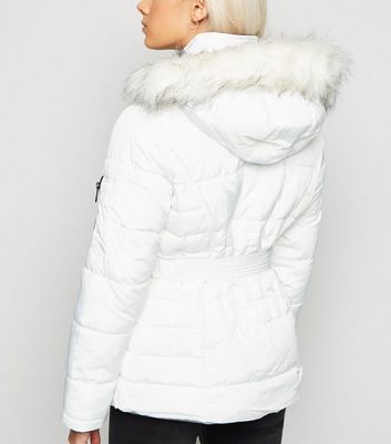 white belted puffer coat