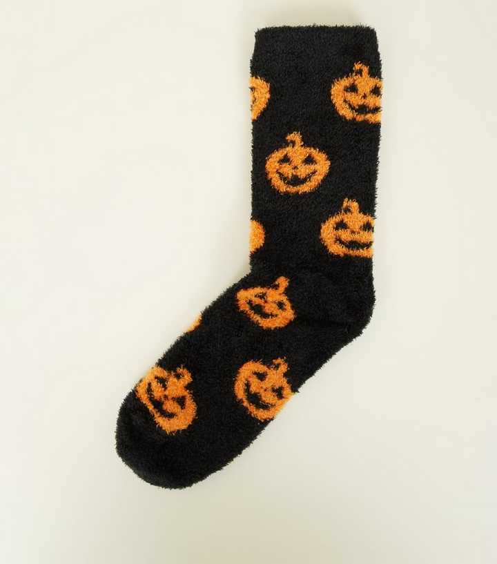 Black Fluffy Halloween Pumpkin Socks