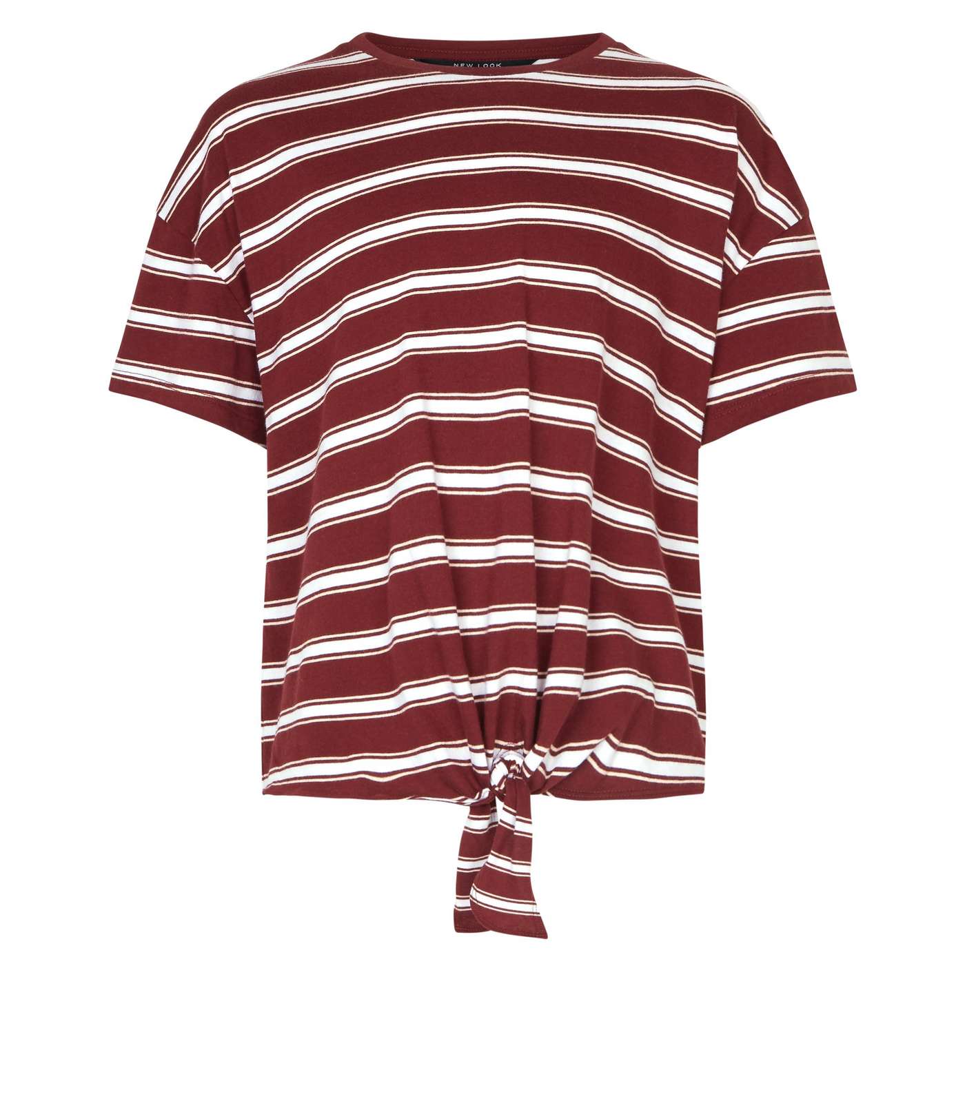 Girls Burgundy Stripe Tie Front T-Shirt Image 4