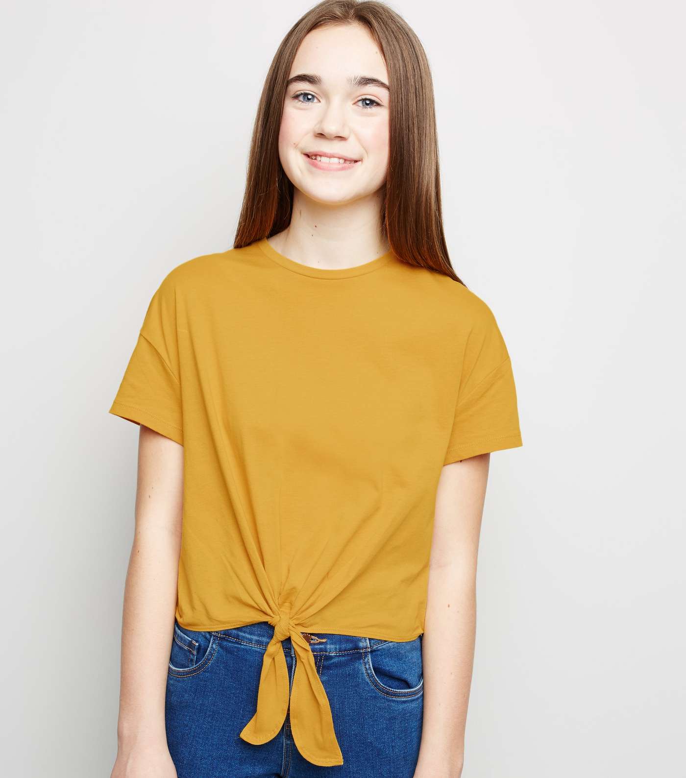 Girls Mustard Tie Front T-Shirt 
