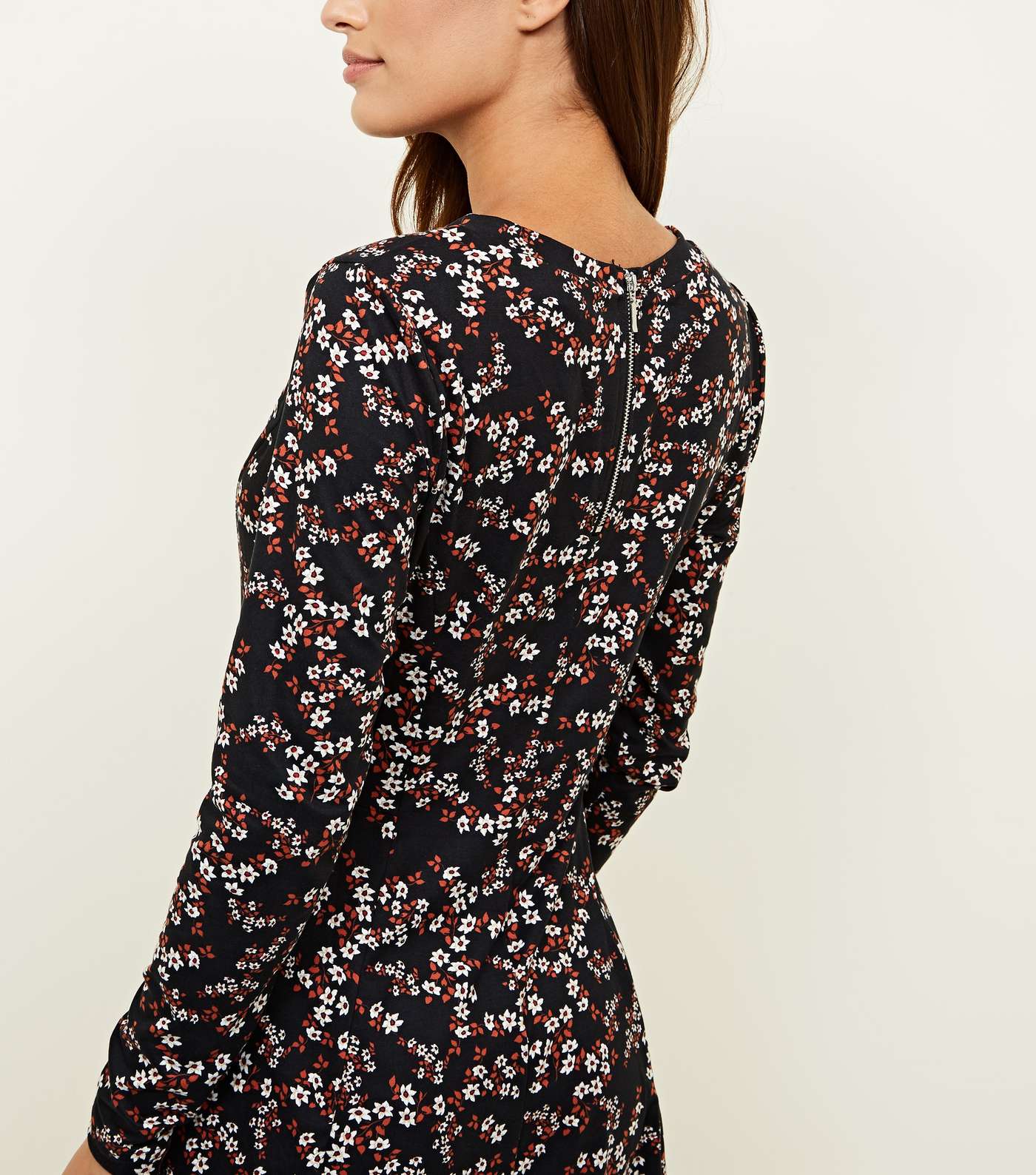 Black Floral Soft Touch Long Sleeve Dress  Image 5