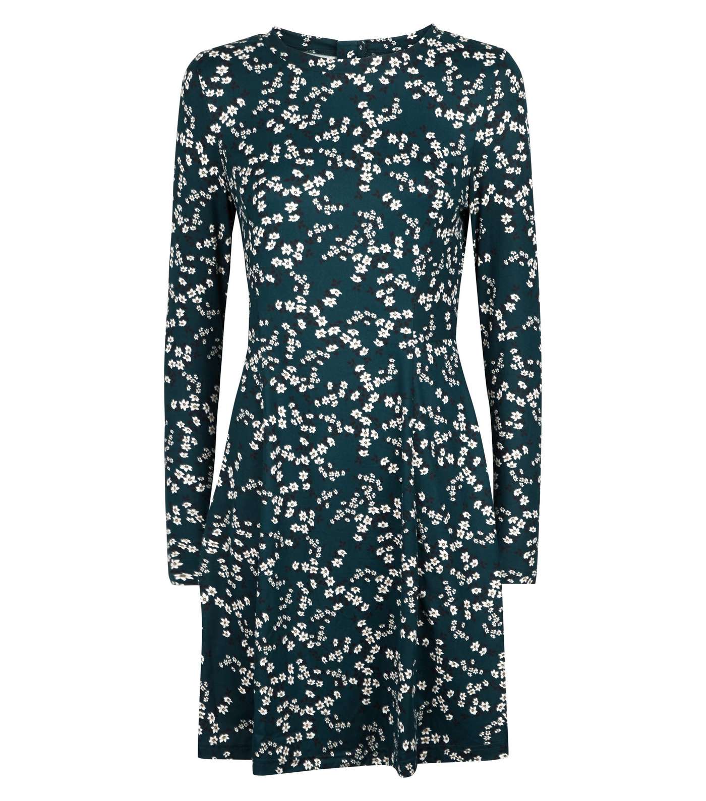 Green Floral Soft Touch Skater Dress Image 4