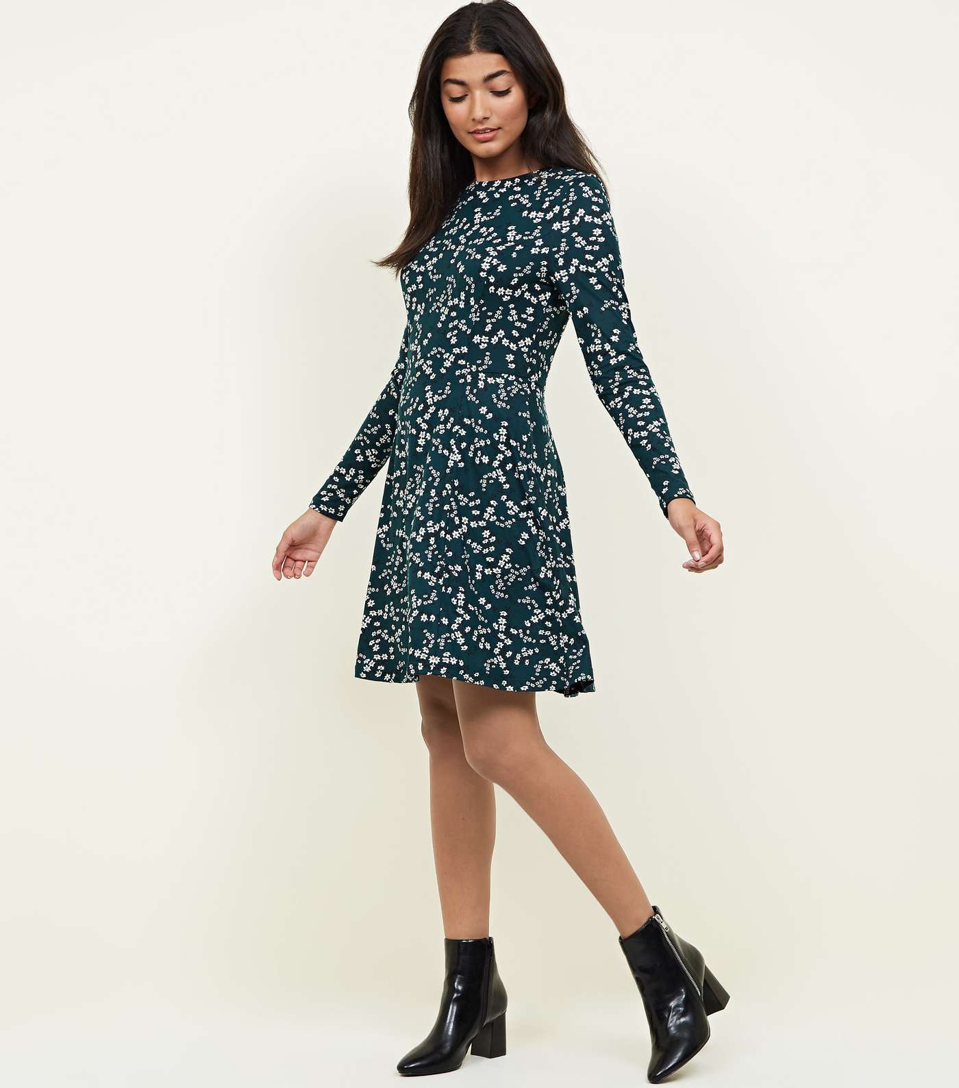 Green Floral Soft Touch Skater Dress Image 2