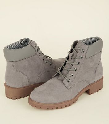 Girls Grey Suedette Worker Boots | New Look