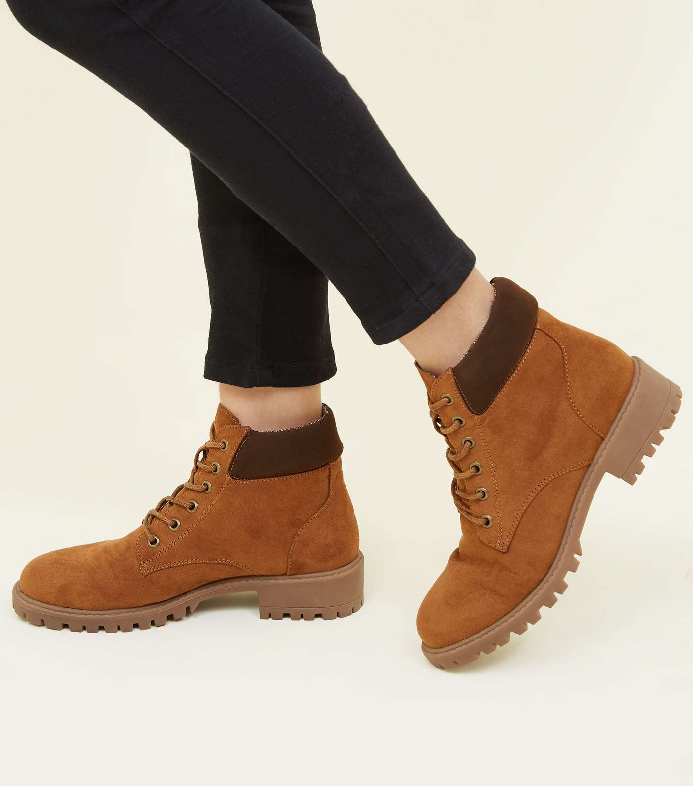 Girls Tan Suedette Worker Boots Image 2