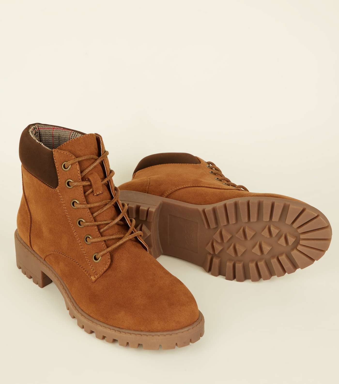 Girls Tan Suedette Worker Boots Image 4