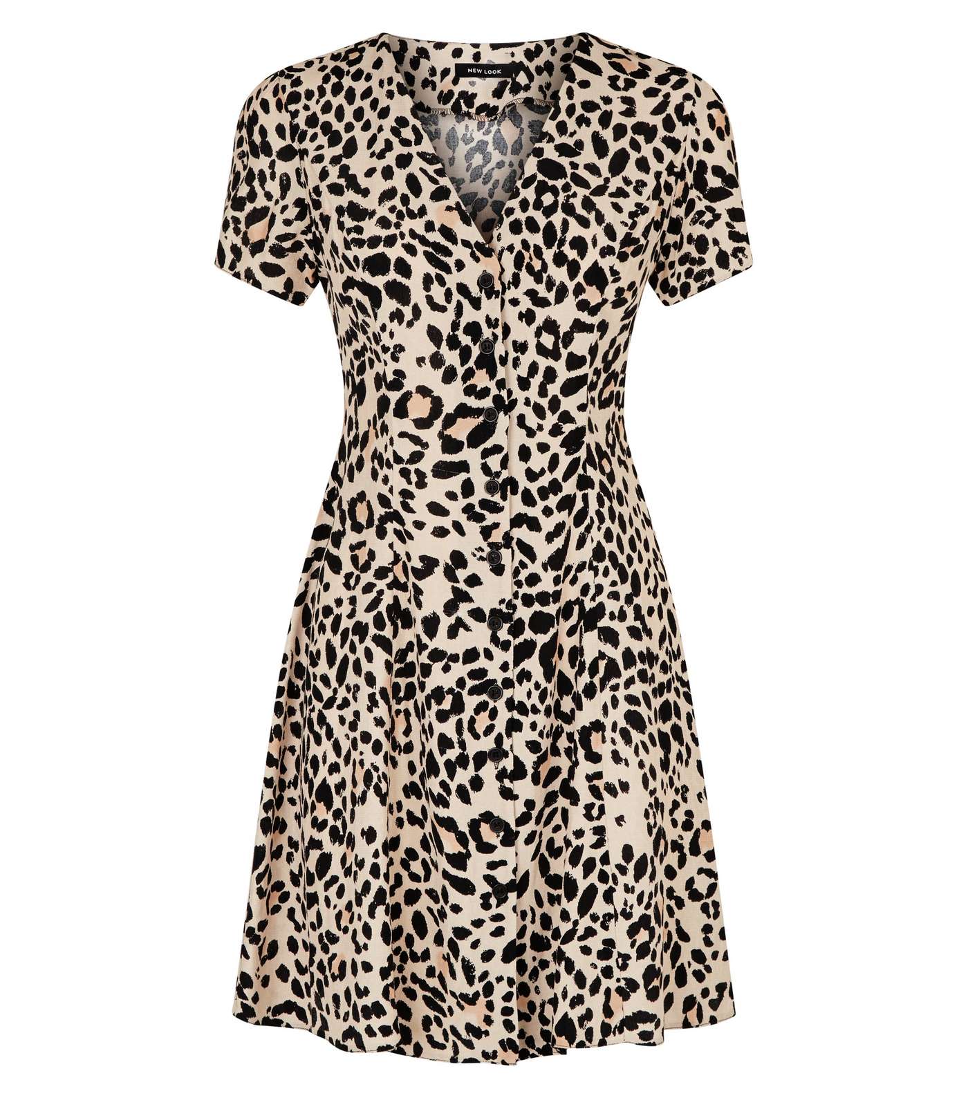 Brown Leopard Print Button Front Tea Dress  Image 4