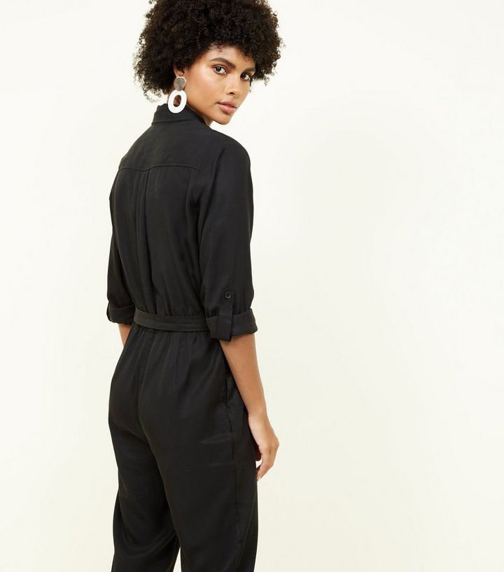 Black Long Sleeve Utility Jumpsuit | New Look
