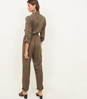 Long-Sleeve Cropped Jean Utility Jumpsuit for Women