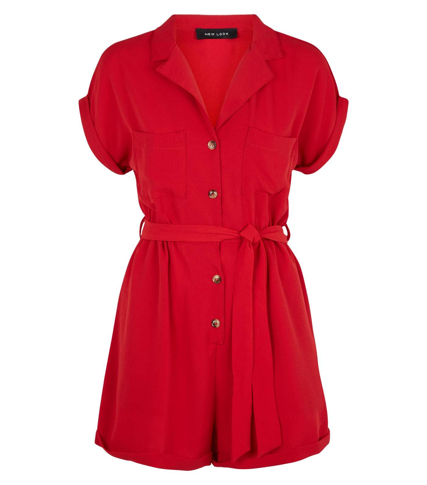 Red Revere Collar Button Through Playsuit Image 4