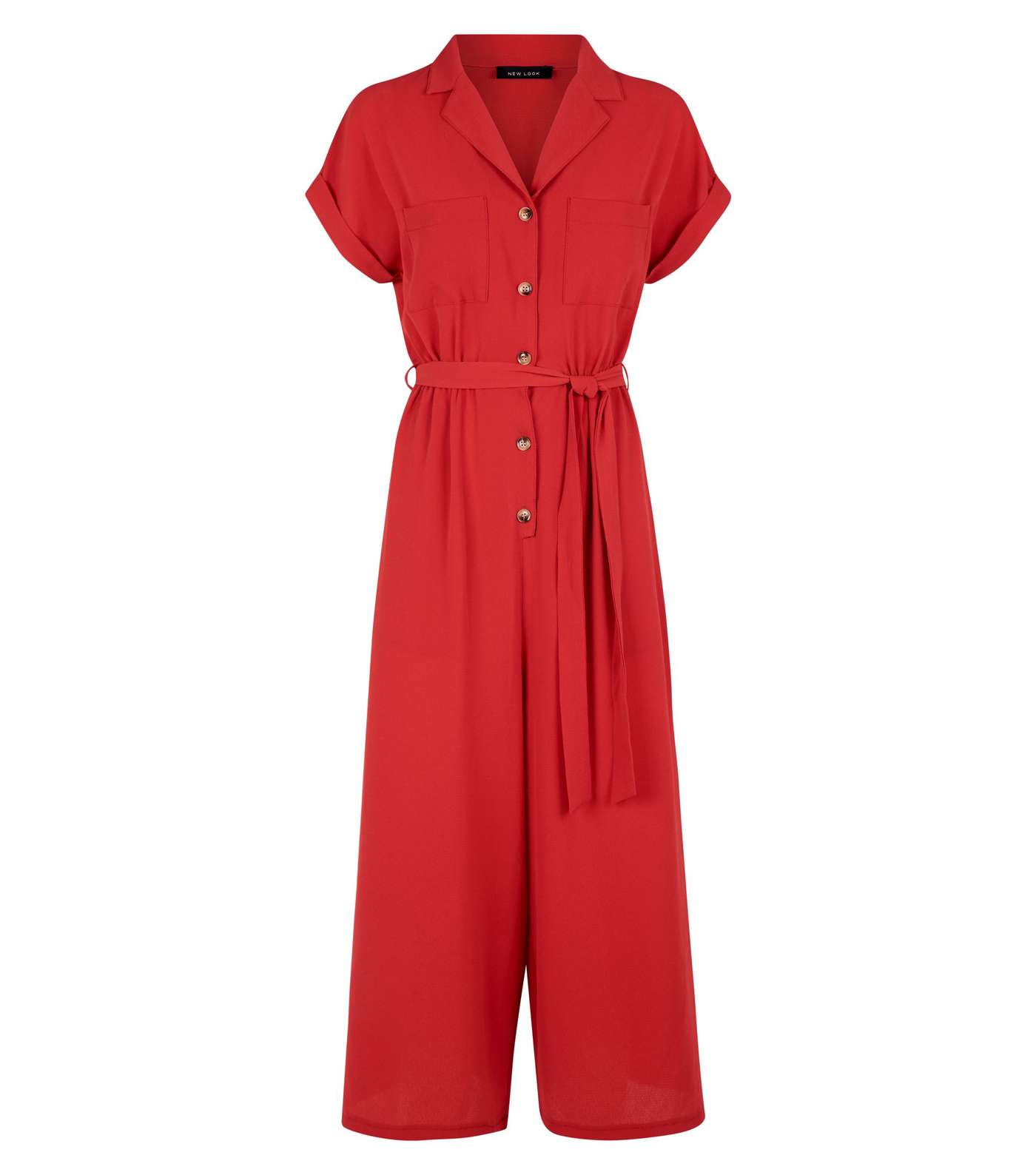 Red Revere Collar Culotte Jumpsuit Image 3
