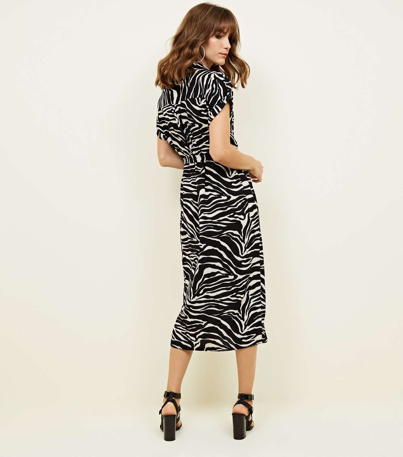Black Zebra Print Midi Shirt Dress Image 3