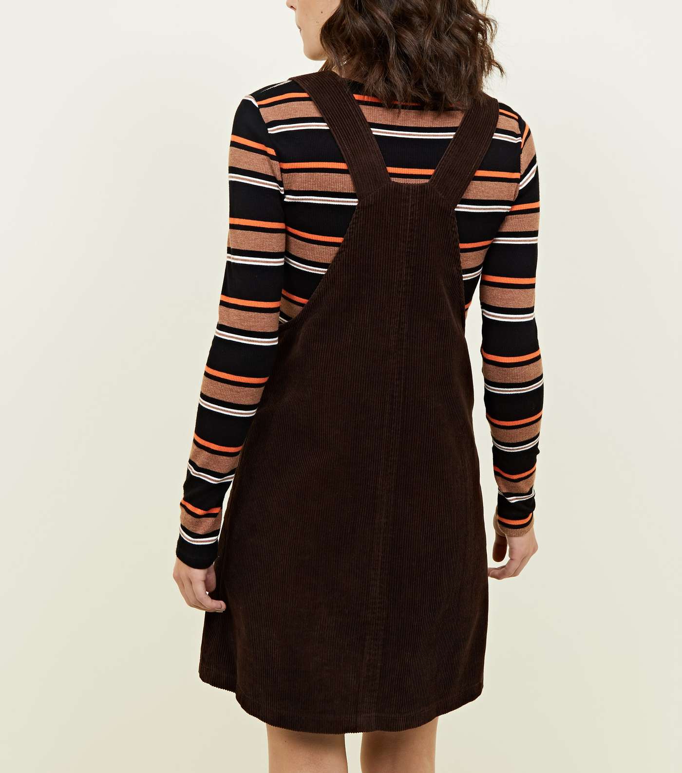 Dark Brown Corduroy Pocket Front Pinafore Dress  Image 3