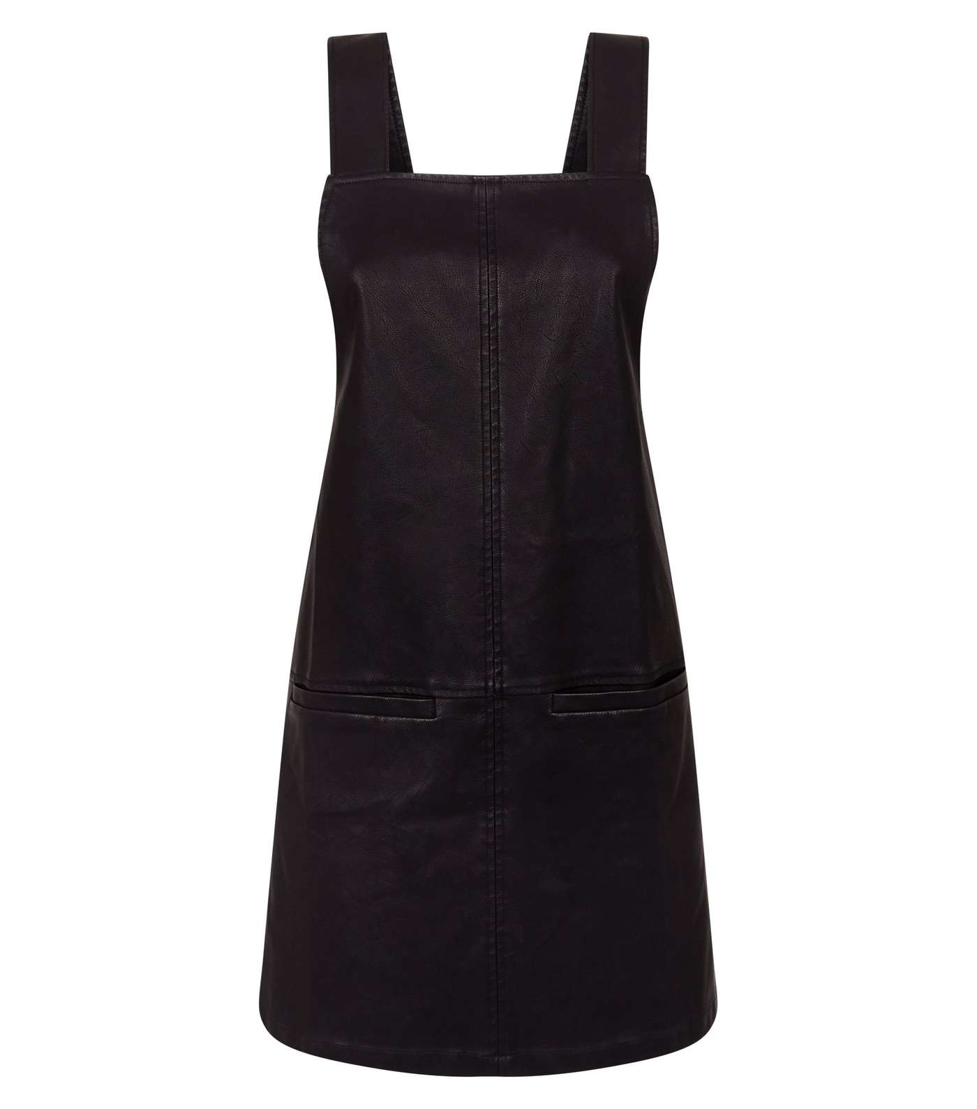 Black Leather-Look Pinafore Dress Image 4
