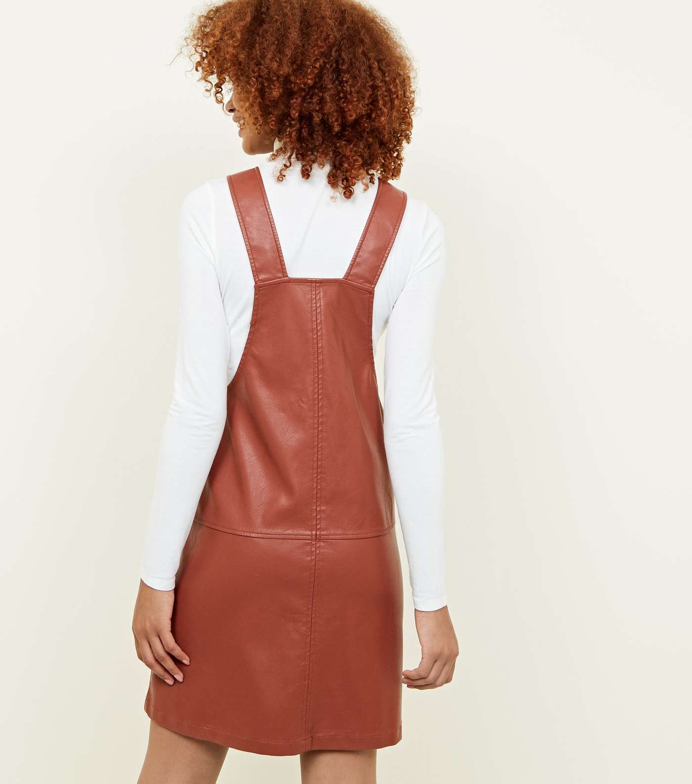 Tan Leather-Look Pinafore Dress Image 2